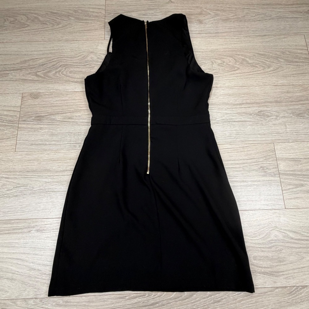 DO+BE Black Asymmetrical Cutout Sleeveless Mini Dress Gold Zipper Size Medium - Picture 8 of 10